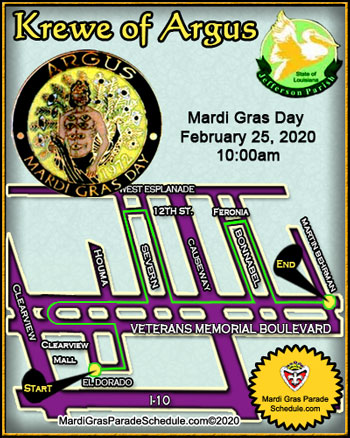 Krewe of Argus Route Mardi Gras in Jefferson Parish