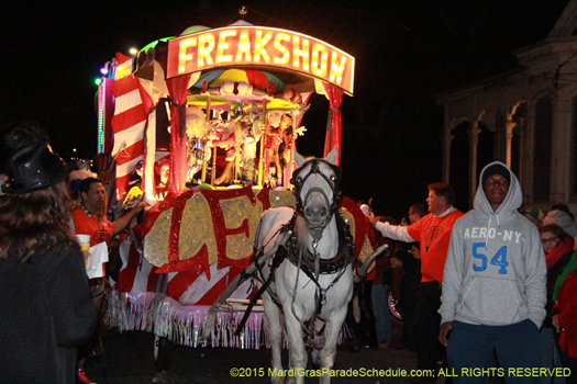Mule drawn float in the Krewe du Vieux procession - photo by Jules Richard