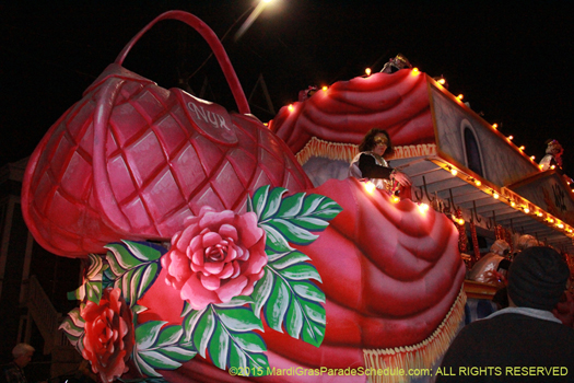 Unique purses rival the Muses shoe in the Mystic Krewe of Nyx Mardi Gras parade in New Orleans - photo by Jules Richard