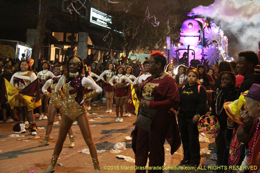 Band marching in the Krewe of Bacchus parade in New Orleans, LA - photo by Jules Richard